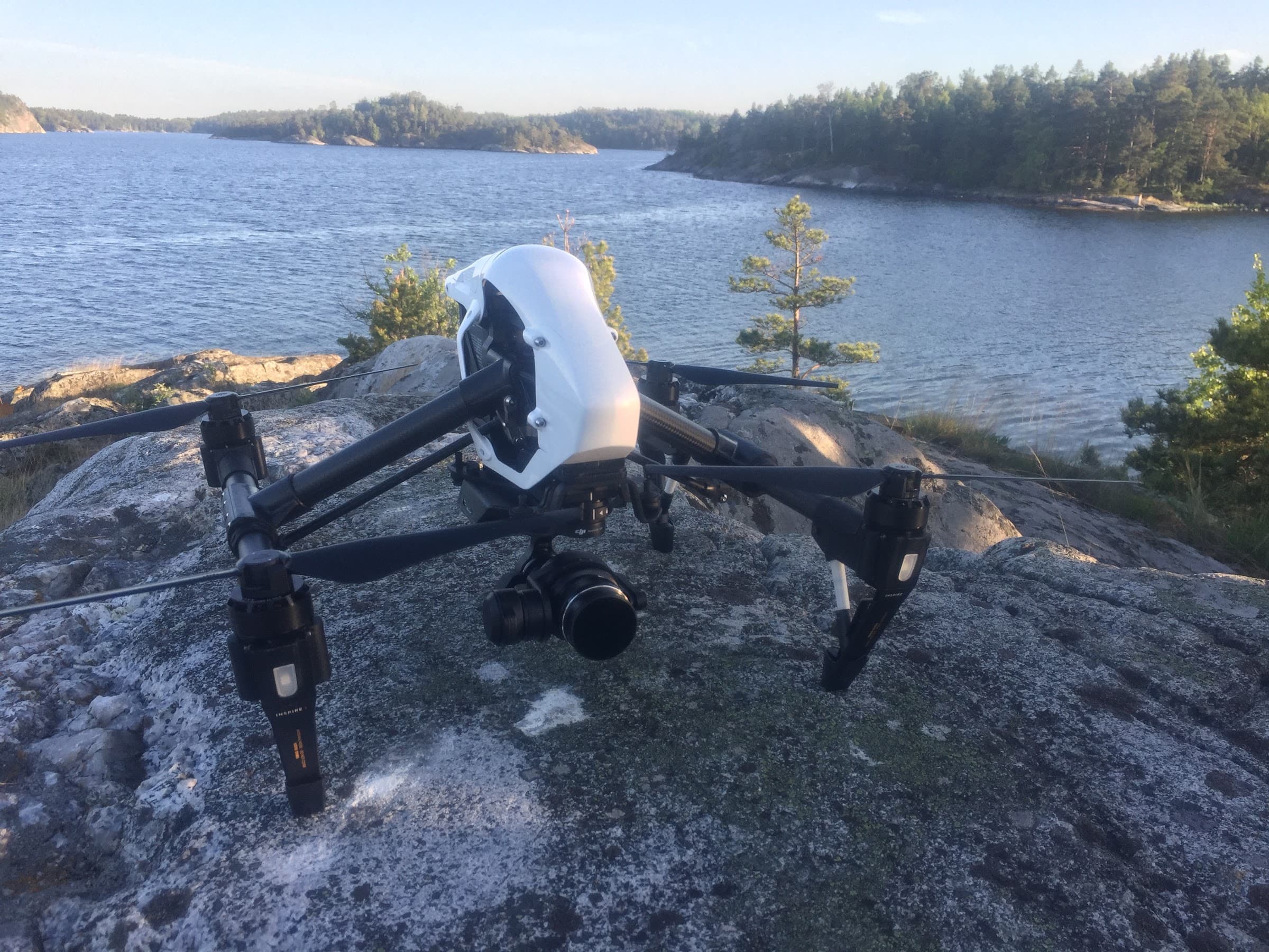 Cinema drone on the rocks by the sea in the Stockholm archipelago